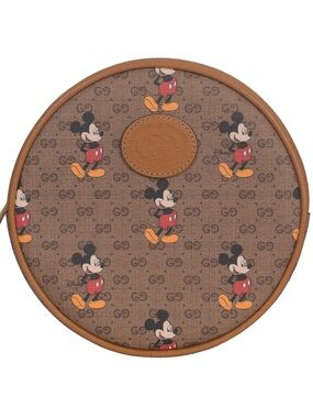 ♥️Gucci Brown Mickey Mouse GG Round Crossbody Bag with Tan Trim♥️